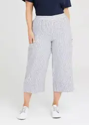 TAKING SHAPE - VIRTUELLE Linen Blend Stripe Crop Pants -size 18 - RRP $129.95