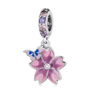 Sterling Silver Butterfly On Flower Hypoallergenic Dangle Charm