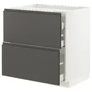 METOD / MAXIMERA base cab f hob/2 fronts/3 drawers, white/Voxtorp dark grey, 80x60x80 cm
