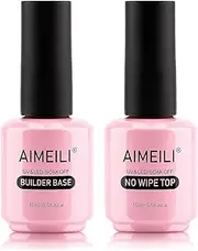 AIMEILI Builder Base and No Wipe Top Coat Set Soak Off UV LED Gel Nail Polish Kit Set 2x15ML