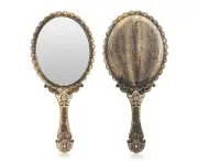 Desk Mirror, Wooden Mirror 360 Degree Portable Adjustable Table Desk Mirror Bathroom Living Room Shave Makeup Mirror (Extra Large) - Brass Gold