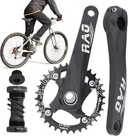 Bike Crank - 170mm Hollow Integrated Chainring - Aluminum Alloy Narrow Wide Chainring with Bottom Bracket for Mountain Biking
