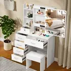 Make up Vanity Desk with LED Mirror and Lights Dressing Table with Drawers