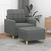 Generic Sofa Chair with Footstool Dark Grey 60 cm Fabric,Furniture,Sofas