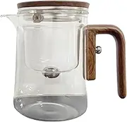 Glass Teapot with Infuser - Heat Resistant Clear Water Separation Pitcher with Wooden Handle | No Spill Teapot for Apartment, Workplace, Dorm, Home, School