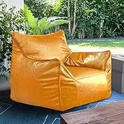Big Luxury Sofa Pouf Cover Bean Bag Chairs Cover for Adults Leather Outdoor Waterproof Bean Bag Lounger Cover Without Filler Garden Beach Pool Side Sofa Bed Pouf Salon(Yellow)