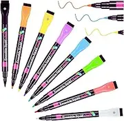 8-Color Acrylic Magnetic Whiteboard Markers Set – 1mm Fine Tip & Brush Cap, Liquid Chalk Dry Erase Markers for Whiteboard, Glass, Acrylic Crafts & Chalk Pen Art
