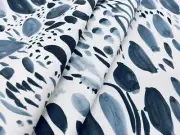 Rebecca Atwood Painterly Marks & Blooms Linen Print Fabric- Blooms Navy 1.50 yds