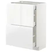 METOD base cab with 2 fronts/3 drawers, white Maximera/Voxtorp high-gloss/white, 60x37x80 cm