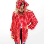 90s Studio Collection Vintage Red White Check Button Up Shirt Scarf Set