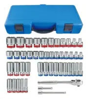 KT Pro A3505CR 47pc 3/8" Dr. 6pt Metric / Fractional Chrome Socket Set