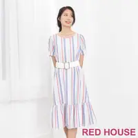 在飛比找momo購物網優惠-【RED HOUSE 蕾赫斯】配色條紋剪接洋裝-附腰帶(共2