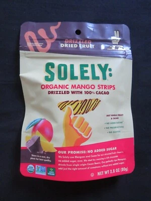 (1) Solely Organic Mango Strips Drizzled with 100% Cacao Dried Fruit 2.8 Oz