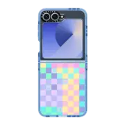 Galaxy Z Flip6 Impact Case Transparent Pastel Checkered Hearts Stars Pattern