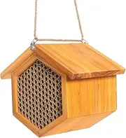 Wax Coated Mason Bee House - Bee Hotel for Garden, Waterproof, Handmade Wooden Pollinator House
