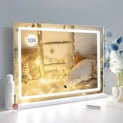 HOMIYO Hollywood Vanity Mirror with Lights, 10X Magnification LED Lighted Makeup Mirror with USB Charging, 3 Color Lighting Modes, Vanity Mirror for Bedroom, Tabletop or Wall-Mounted, White