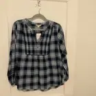 LUCKY BRAND BLUE PLAID WOMENS PEASANT TYPE TOP SIZE SMALL NWT