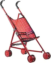 Kids Doll Stroller, Foldable Toddler Pram, Lightweight Pushchair Toy, Soft Handle Grip, with Safety Harness, Red Color, for Kids Use at Home Or Indoor Outdoor