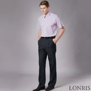 【LONRIS 儂禮士】粉紫色條紋短袖襯衫(抗皺、抗紫外線、吸濕排汗、聚酯纖維、商務襯衫)