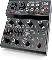 Professional Wireless DJ Audio Mixer - 4 Channel Bluetooth Controller Sound Mixer, USB Audio Interface, 2 Combo Jack XLR+6.35mm Mic/Line/Guitar in, 3.5mm, RCA AUX, Headphone Jack - Pyle PAD43MXUBT