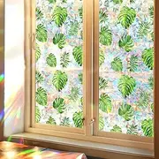 Window Stained Glass Film, Stained Glass Window Film, Window Privacy Films, Rainbow Glass Decals Stickers, Sun Blocking Window Clings for Home Office Living Room Window Door Decor (Palm Leaves)