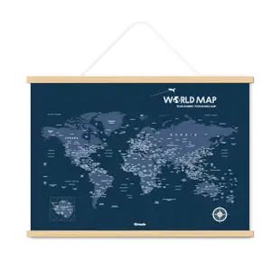 【Umade】世界地圖木框海報 海軍藍色 小/大 附磁鐵地標扣 牆壁裝飾 房間佈置 客廳擺飾 居家佈置 旅行紀錄 紀念