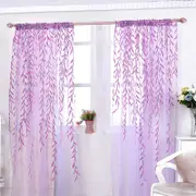 Nevenka 2 Panels Sheer Curtains Rod Pocket Willow Leaves Print for Living Room-Purple