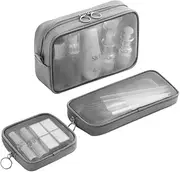 [JZS] Mesh Makeup Bag, 3 Pcs Mesh Cosmetic Bag Travel Toiletry Bag Pouch with Zipper Mini Portable Makeup Toiletry Purse Bag for Daily Toiletries Accessories(Grey)