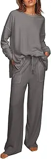 [Ekouaer] Pajama Sets 2 Piece Micro Flannel Pajamas Pullover Long Sleeve Top Long Pants Pjs Soft Loungewear