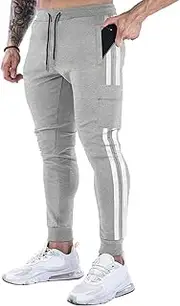 [BOOMLEMON] Men's Track Pants Joggers Casual Slim Pants Gym Workout Tapered Sweatpants with Stripes