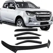 SUERAUTO4X4 Bonnet Protector Weather Shields for Isuzu DMAX D-MAX 2020-2024 Accessories, Tinted Black Bonnet Guard Injection Weathershields Window Visors Wind Deflectors