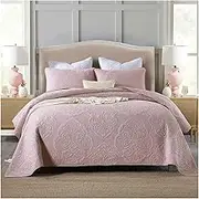 Queen Quilt Set White Pink Bedspread Coverlet 3 Piece 100% Cotton Summer Lightweight Reversible King Bedding Set with 2 Pillow Shams for All Seasons (Color : A, Size : Full/Queen 250x230cm-98x90)