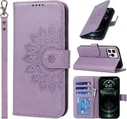 [Cavor] Wallet Case for iPhone 12, iPhone 12 Pro 6.1'' PU Leather Case Magnetic 3D Embossed Flower Women Flip Kickstand with Card Holder Wristlet Hand Strap Protective Cover-Flower Purple