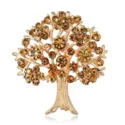 Brooch Fall Tree Amber Rhinestone Crystals Gold Tone