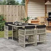 5 Piece Garden Dining Set with Cushions, All Weather Patio Furniture Set for Backyard Garden Deck Poolside, Light Grey Poly Rattan
