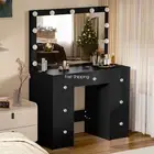 Black Dressing Table Large Makeup Mirror LED Light Bedroom Vanity Makeup Desk
