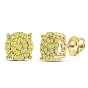 10kt Yellow Gold Round Canary Diamond Concentric Cluster Earrings 3/4 Cttw