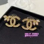 巴黎二手 CHANEL 香奈兒 金典雙C 水鑽 稻穗 耳釘 女款