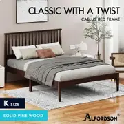 ALFORDSON Bed Frame Wooden King Size Timber Base Platform Walnut CAELUS
