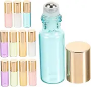 12Pcs Portable Essential Oil Glass Bottles Pearl Color Roll with White Blue Pink and Purple Durable Refillable Storage for Natural Oils and Perfumes