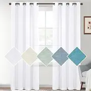 H.VERSAILTEX Linen Sheer Curtains White Eyelet Curtains 2 Panels Semi Sheer Curtains for Living Room/Bedroom Nature Linen Fabric Light Filtering Window Treatment - Each W132cm x D213cm