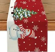 Linen Christmas Table Runner,72 Inches Long Xmas Holiday Kitchen Dining Christmas Table Decorations for Home Party Decor 13x72 Inch by H HOME-MART (Type A8)