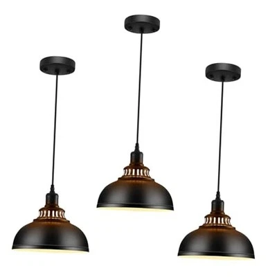 3PCS Pendant Lights, Farmhouse Pendant Lamp with Metal Shade, Matte Black