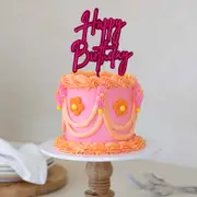 "Happy Birthday" Hot Pink / Pink Layered Cake Topper