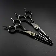 Hair Cutting Scissors, 6 Inch Professional Steel Cut Black Bearing Haircut Thinning Barber Cutting Shears Hairdresser Scissors Set