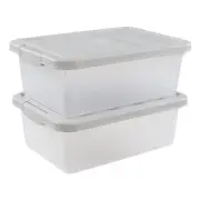 14 Quart Plastic Clear Storage Bin Stackable Latching Box with Grey Lid 2 Packs