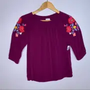 NWT Old Navy Purple Embroidered Peasant Top Large