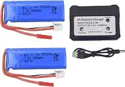 2PCS 7.4V 550mAh Lithium Battery with 2 in 1 Charger for WLTOYS P929 P939 K979 K989 K999 K969 284131 High Speed RC Car Battery 4WD Drift Alloy Dirt Bike Parts