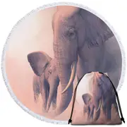Cute Baby Elephant and its Mommy Animal Art Round Beach Towel