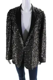 Rohit Gandhi + Rahul Khanna Womens Sequined Open Front Blazer Black Size L